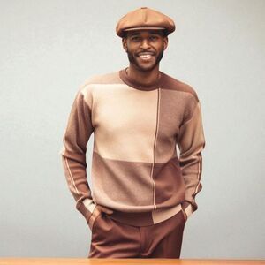 MONTIQUE MENS REGULAR FIT BROWN BEIGE XTRA SIZE COLOR BLOCK KNIT SWEATER. SW101.